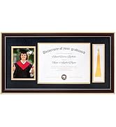FLYJOE 11x22 Diploma Frame with Tassel Holder for 8.5x11 Certificate and 5x7 Photo with Black ove...