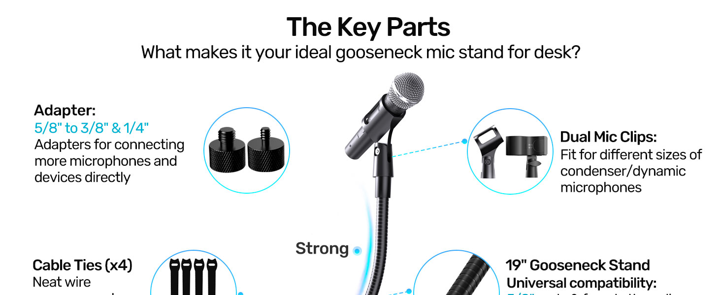 flexible desktop gooseneck mic stand