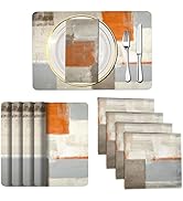MCALK 4 Each Orange Placemats and Cloth Napkins Set of 8, Modern Art Placemat, Abstract Art Paint...