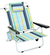 MOPHOTO Beach Chairs for Adults, Backpack 5-Position Tanning Chair with Cooler Bag &amp; Cup Holder, ...