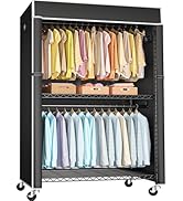 FUTASSI Black Clothing Rack with Black Cover, P1C Plus Rolling Closet Rack with Wheels, Metal Gar...