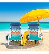 HIGH POINT SPORTS Backpack Folding Beach Chairs Set of 2, Lightweight Portable Reclining Beach Ch...