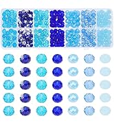 PH PandaHall 350pcs Blue Crystal Beads 8mm Seaside Faceted Glass Beads 7 Styles Briolette Loose B...
