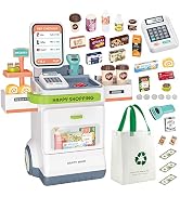 Eohemeral 48-Piece Pretend Play Cash Register Toy with Calculator, Shopping Bag, Scanners, Credit...