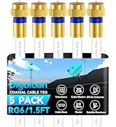 Digoloan Coaxial Cable 1.5ft 5Pack, RG6 Coax Cable Cord Extender with Gold F-Type Connector, High...
