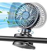 Portable Clip on Fan, 10000mAh Powerful 180° Oscillating Stroller Accessories, 4 Speeds ,Small De...