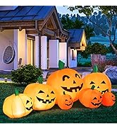 Tangkula 7.5 Ft Halloween Decorations Inflatable Pumpkin Patch, Blow Up 7 Pumpkins Family with Bu...