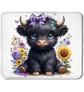 Black Highland Cow Mouse Pad, Coquette Purple Bow Flower Cow Mouse Pads for Wireless Mouse Comput...