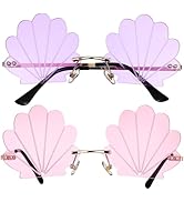 Toddmomy 2pcs Fashion Seashell Sunglasses,Rimless Wave Sunglasses Shell Shaped Eyeglasses for Uni...