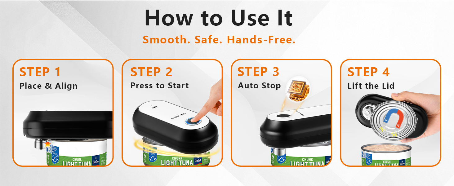 With simple step-by-step operation, making it easy to open cans with just a few simple steps.
