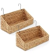 Casafield Set of 2 Hanging Baskets with Hooks - Natural, Hyacinth Woven Wall Mounted Storage Bins...