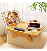 SINWANT Couch Arm Tray Table, Large Bamboo Couch Armrest Table with Phone Holder,Foldable Sofa Ar...