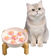 Elevated Slow Feeder Cat Bowl - Maze Puzzle Cat Food Dish with Bamboo Stand, Anti-Slip - Raised B...