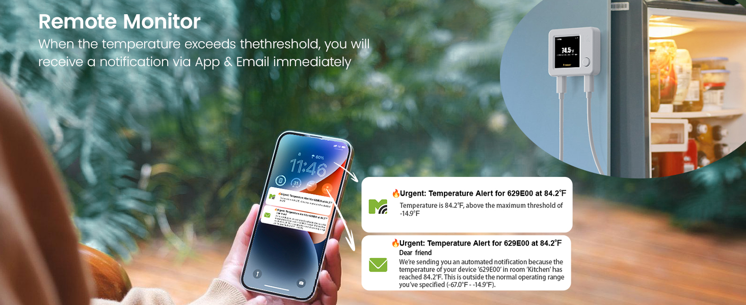 When the temperature exceeds the set range, receive timely remote App &amp;amp;amp; Email alerts.
