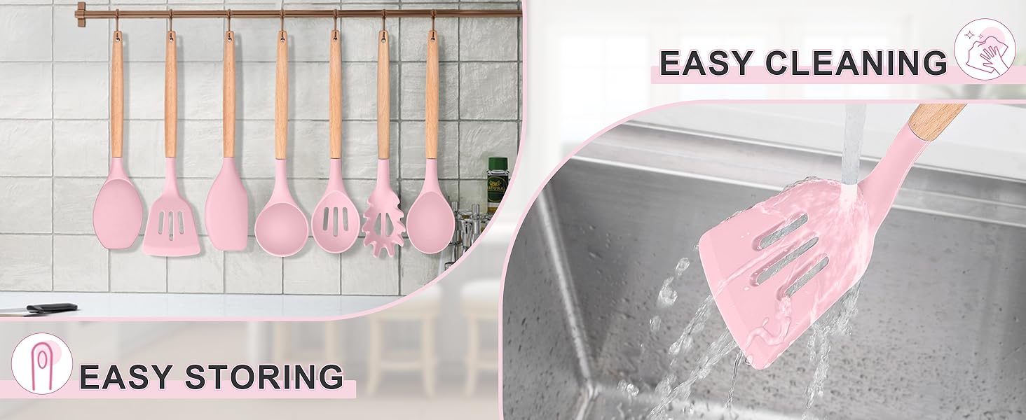 Pink kitchen utensils set