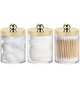 Tbestmax 10oz Qtips Holder Bathroom Container - Plastic Apothecary Jar with Gold Lids for Cotton ...