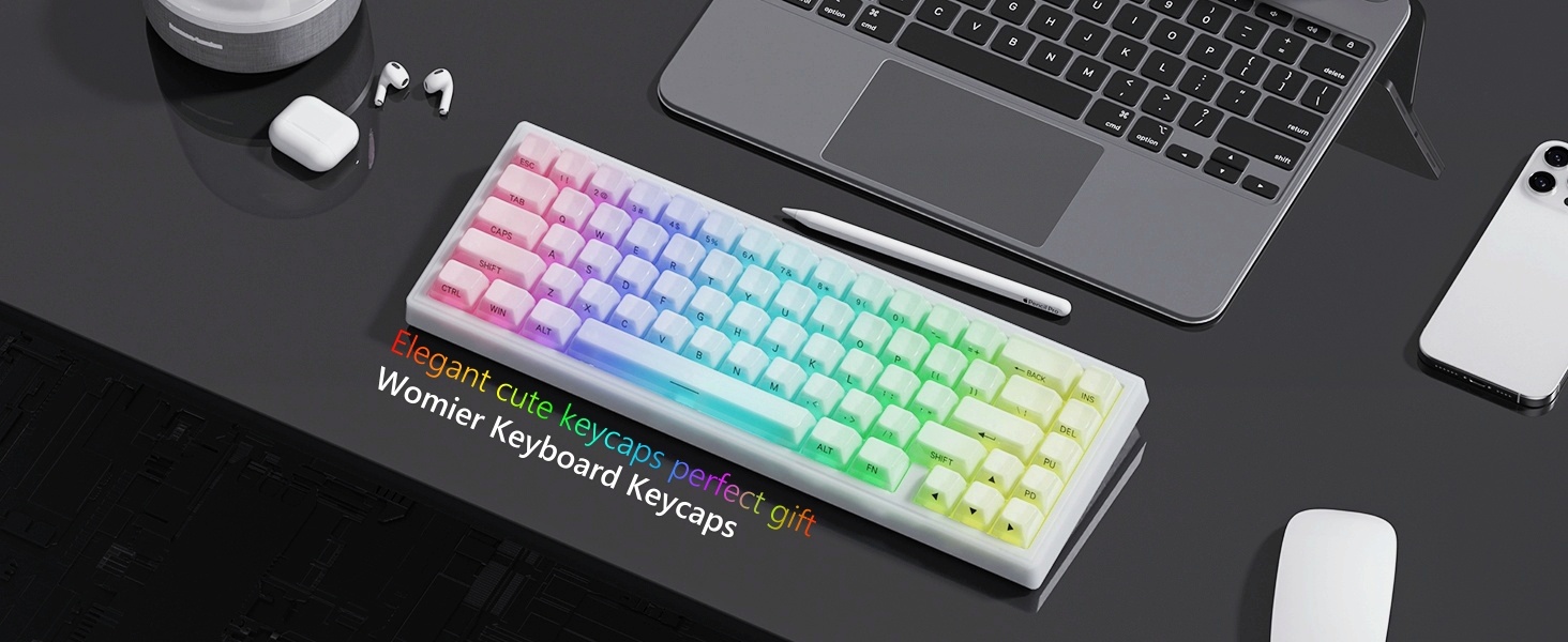 Keyboard Keycaps Jelly - Ceramic Keycaps 75%, Clear White Key Cap, Transparent Side Printed