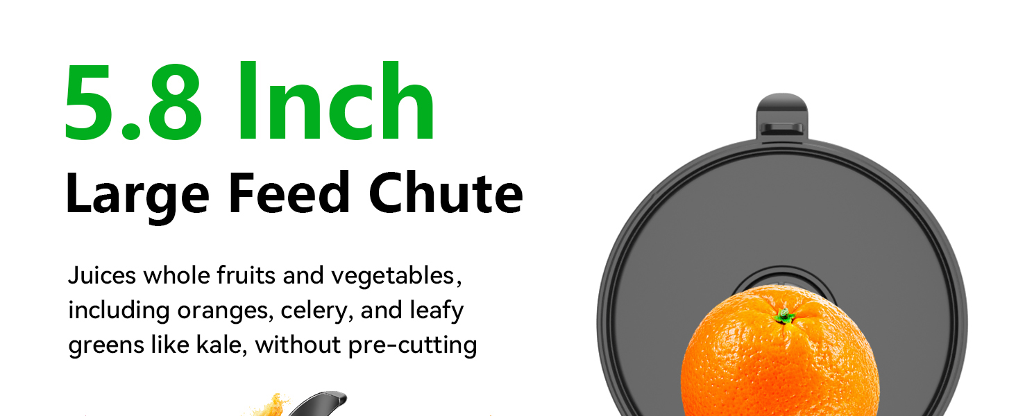 Juices whole fruits and vegetables, including oranges, celery, and leafy greens like kale