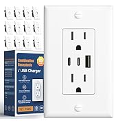 Amico 6.0A USB Outlet 12 Pack, 3-Port 30W Wall Outlets with 2 Type C &amp; 1 Type A, 15 Amp Receptacl...