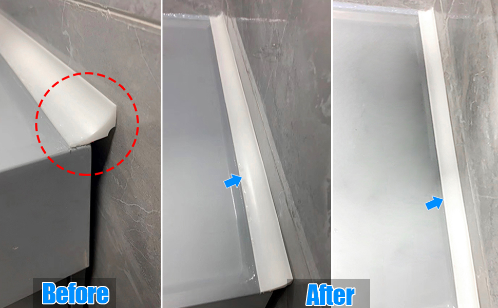 Before and after images of corner protectors. Left shows exposed corner, right shows corner with transparent protective cover installed.