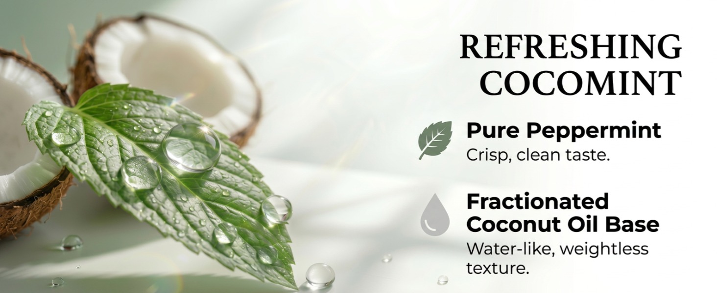 Coconut oil pulling mouthwash with peppermint for teeth whitening, healthy gums and fresh breath.