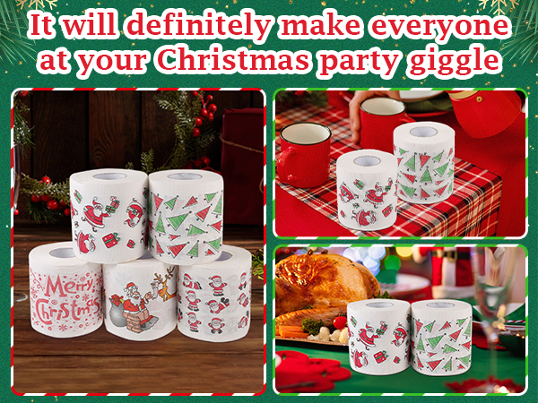 5 Rolls Christmas Toilet Paper Roll Tissue Napkin Santa Tree Pattern for Xmas Holiday
