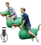 QPAU Inflatable Bouncy Dinosaur Toys 2 PCS with Hand Pump, Heavy Duty Giant Bouncy Pal, 220lbs Lo...