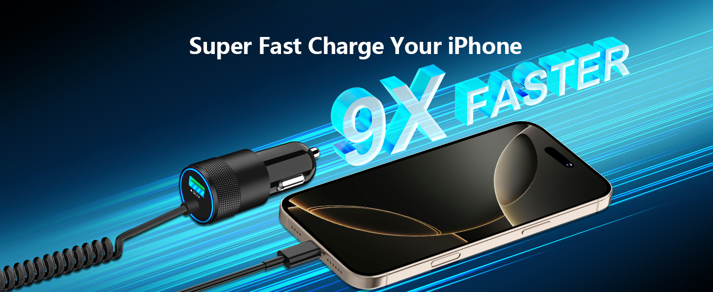 Apple MFi Certified 75W USB C PD&amp;QC Car Power Cigarette Lighter iPhone 16 Car Charger Fast Charging