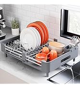Urackify Stainless Steel Dish Drying Rack - Dish Drainer for Kitchen Counter, Extendable Drainboa...