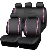 CAR PASS Bling Car Seat Covers Full Set, Shining Rhinestone Diamond Waterproof Faux Leather, Rear...