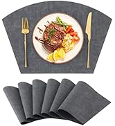 Homaxy Round Table Placemats Set of 6, Washable Wedge Shaped Faux Leather Table Mats, Wipeable Ki...
