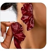 Chunky Red Flower Earrings Statement Leaf Drop Dangle for Women Trendy Gift | Vintage Red Leaves ...