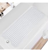 TEESHLY Bath Tub and Shower Mats, Non Slip 40 x 16 Inch Extra Long Bathtub Mat, Machine Washable ...