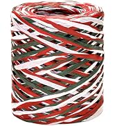 G2PLUS Christmas Raffia Ribbon, 525 Feet Colored Raffia Paper Ribbon, Matte White Red Green Packi...