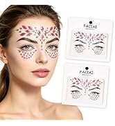 Pink Rhinestone Face Gems, Festival Face Jewels Stickers Iridescent Crystal Face Stickers for Rav...