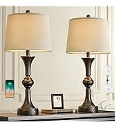 Oneach Table Lamps for Living Room Bedroom Set of 2 Bedside 3 Way Dimmable Touch Control 28" USB ...
