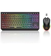 RedThunder K20 TKL Wireless Keyboard and Mouse Combo, Adjustable RGB Backlit Rechargeable Battery...