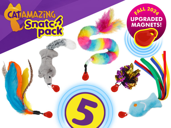 Cat Amazing Snatch Pack Magnetic Wand Cat Toy Teaser Attachments feather, ball, mouse, fish, snake