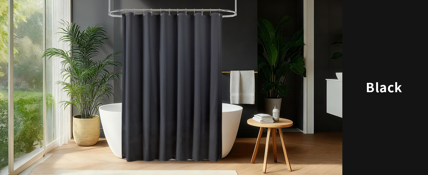 Black fabric shower curtain liner