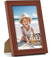 Vittanly 4x6 Picture Frame, Made of Solid Wood and Shatterproof Plexiglass, Wooden Photo Frame fo...
