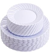 U-QE 100 Pieces White Plastic Plates - Premium Heavy Duty Plastic Plates for Wedding and Party Us...
