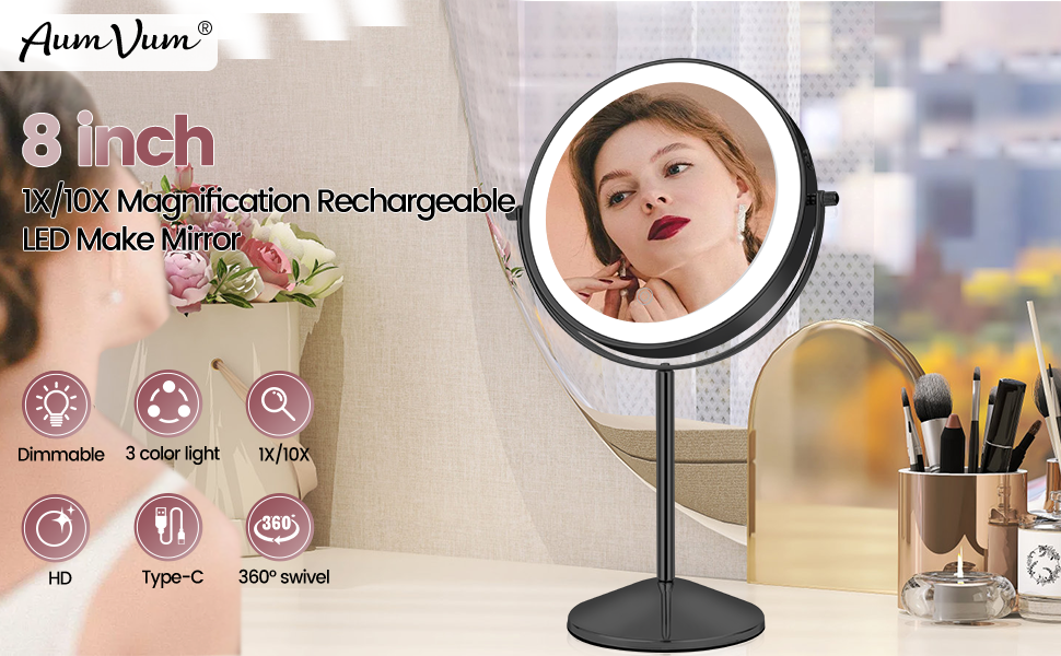 8&amp;#34; 1X/10X Magnification Rechargeable LED Make Mirror