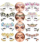 8 Sheets Mermaid Face Jewels Stick On,Self-Adhesive Face Gems,Temporary Crystal Stickers Sparklin...