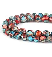 Youngbling Natural Gemstone Beads for Jewelry Making,8mm Red Blue Imperial Jasper Polished Round ...