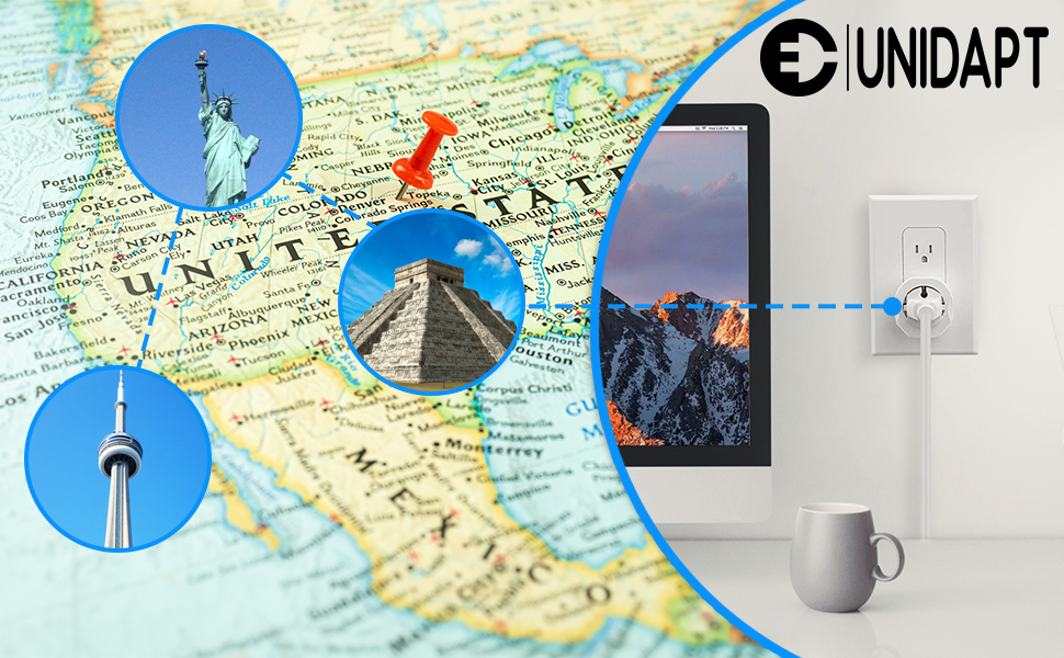 Works in all Type B countries. Travel from Europe Type C, Type E/F countries to NorthAmerica