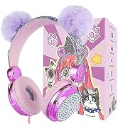charlxee Kids Pom Headphones with Mic for Travel/Car/Plane,Added 85DB Limit Function&amp;Shareport,Un...