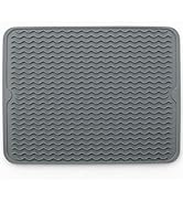Silicone Drying Mat 16 × 12 – Dark Gray Non-Slip Sink Mat for Kitchen Counter, Heat-Resistant Foo...