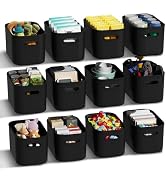 ORGIDOL 12 Pack Black Plastic Storage Bins, Pantry Organizer Bins, Black Plastic Containers for O...