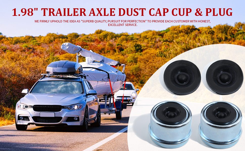 Trailer Axle Wheel Hub and Bearing Dust Cap 1.98" Hub with Rubber Plug