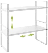 Across-Star Expandable Cabinet Shelf Organizer Rack, Stackable Kitchen Counter Storage Shelves St...